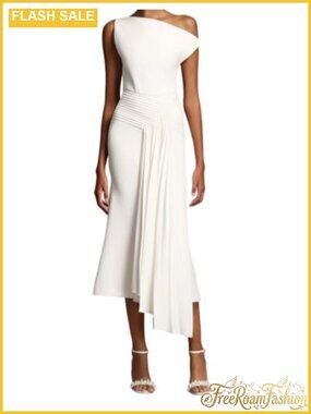 Chic Oblique Shoulder Sleeveless Pleated Cocktail Maxi Dress Elegant Formal